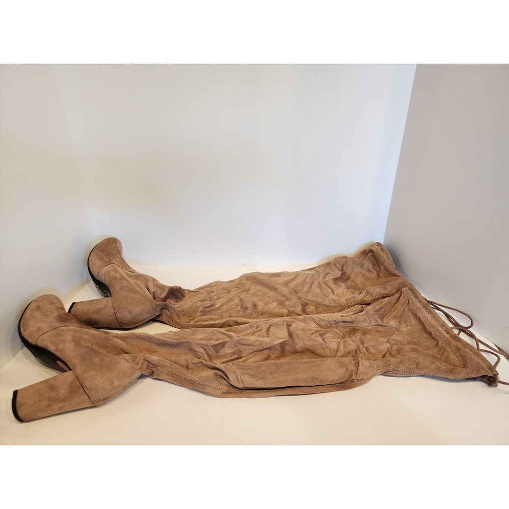 Charlotte Russe Over the Knee Faux Suede Taupe Chunky Heel Boots Size 7